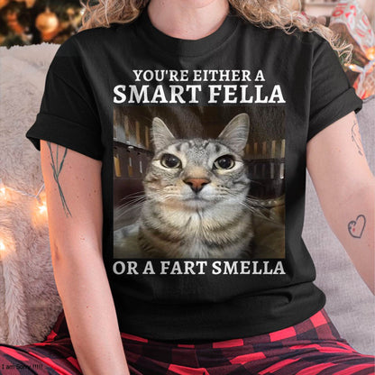 You're Either a Smart Fella or a Fart Smella Funny Cat Meme T-Shirt