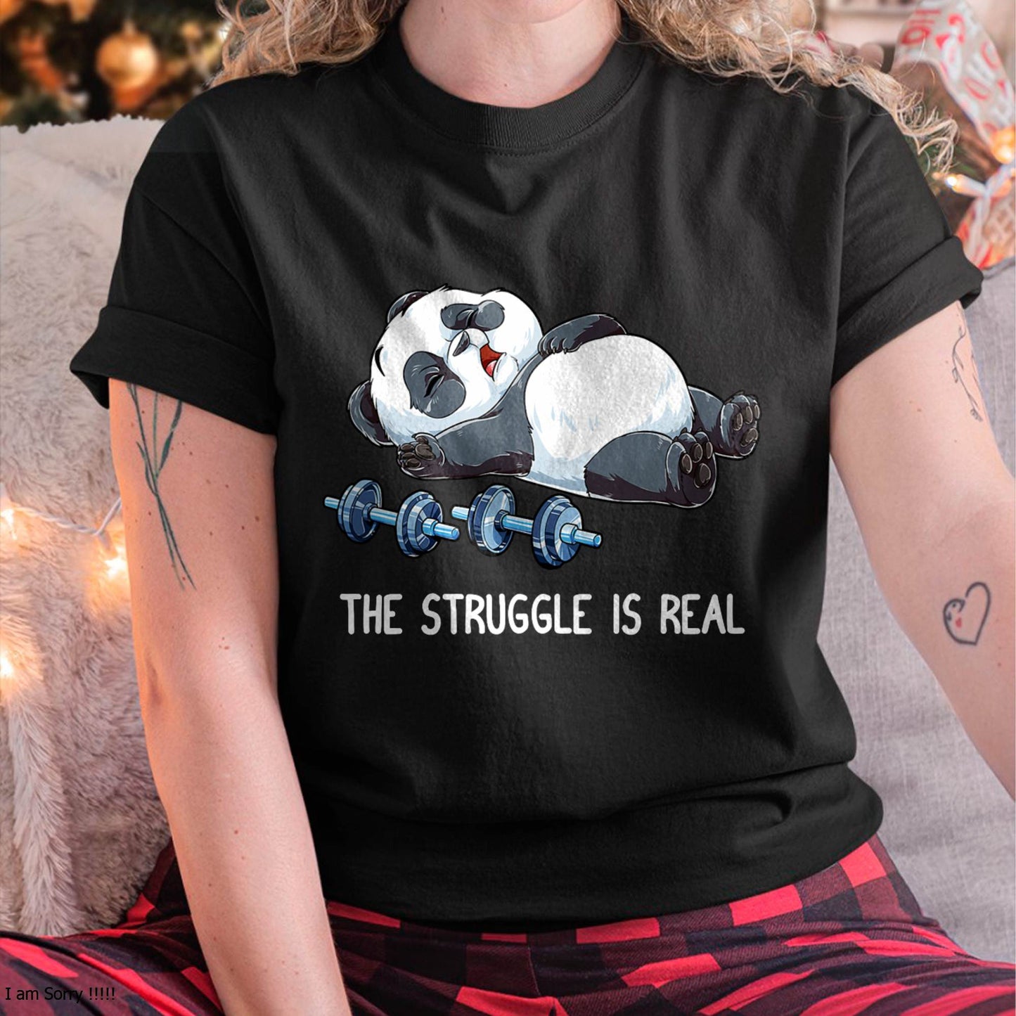 Panda The Struggle is Real Weightlifting Fitness Gym Funny T-Shirt