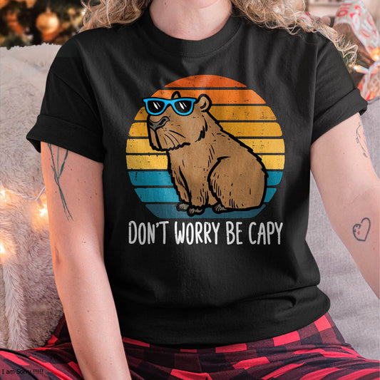 Dont Worry Be Capy Capybara Retro Men Boys Kids Youth Women T-Shirt