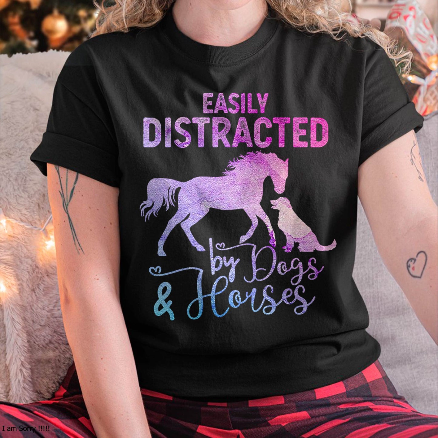 Funny Horse Women Girls Easily Distracted By Dogs & Horses T-Shirt