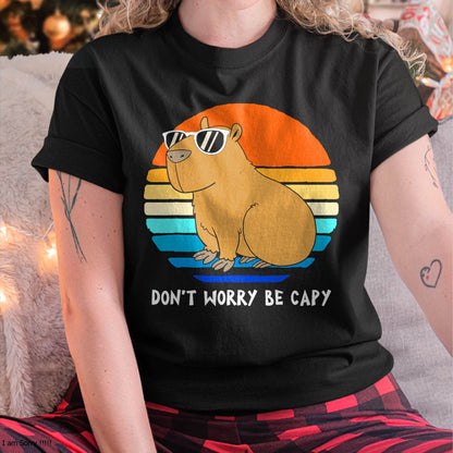 Retro Rodent Funny Capybara Dont Be Worry Be Capy T-Shirt Small