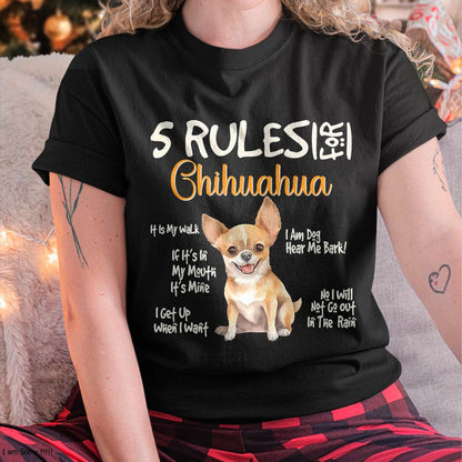 5 Funny Rules for Chihuahua Cute Dog Lovers Chihuahuas Owner T-Shirt