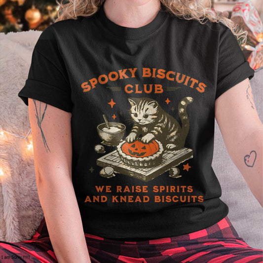 Spooky Biscuits Club Cat, Funny Halloween Baking Tee T-Shirt