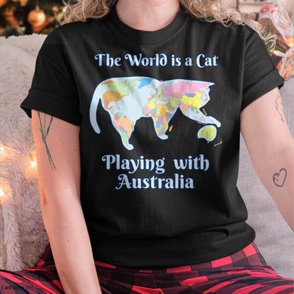 Funny World is a Cat Playing Map T-Shirt
