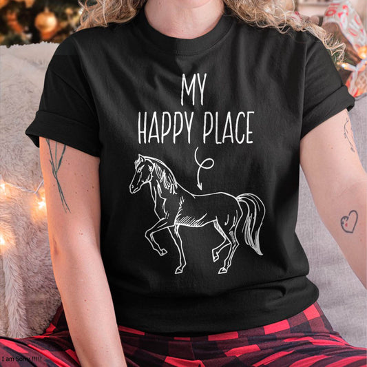 My Happy Place Horse Lover Gifts Horseback Riding Equestrian T-Shirt Small