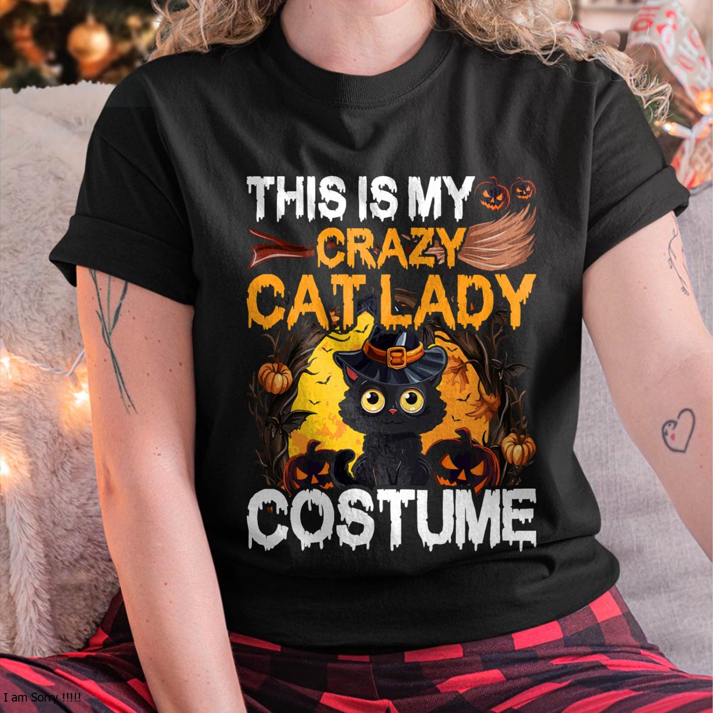 Crazy Cat Lady Costume Black Cat Funny Halloween Day T-Shirt