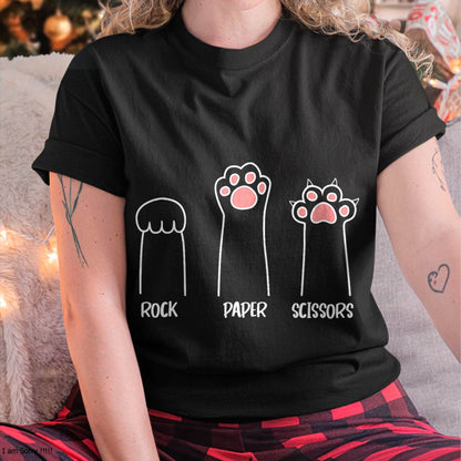 Introvert Cat Animal Rescue Pet Lover Apparel Rock Paper Scissors Hand Game Cute Paw Funny Cat T-Shirt
