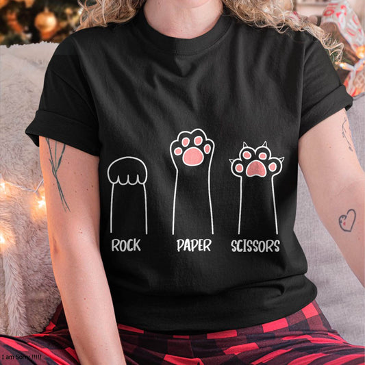 Introvert Cat Animal Rescue Pet Lover Apparel Rock Paper Scissors Hand Game Cute Paw Funny Cat T-Shirt