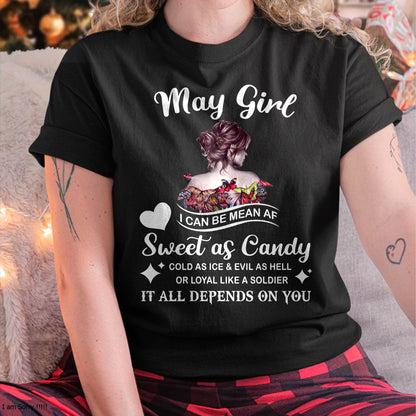 May Girl T-Shirt – Sweet As Candy, Cold As Ice - Birthday Gift for Women - SNOW05 (SKU26T-01-38-05)