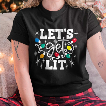 Let's Get Lit Drinking Santa Hat Christmas Lights Funny T-Shirt - Christmas Unisex T-Shirt/Hoodie/Sweatshirt - SNOW00