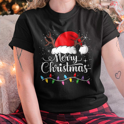 Merry Christmas Red Santa Hat Reindeer Xmas Family Men Women T-Shirt - Christmas Unisex T-Shirt/Hoodie/Sweatshirt - SNOW00