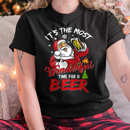 Funny Christmas Santa Claus Drinking Beer Wonderful Time T-Shirt - Christmas Unisex T-Shirt/Hoodie/Sweatshirt - SNOW00