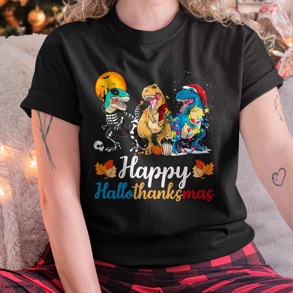 Halloween Thanksgiving Christmas Happy HalloThanksMas T rex T-Shirt - Christmas Unisex T-Shirt/Hoodie/Sweatshirt - SNOW00