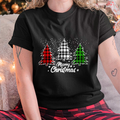 Merry Christmas Tree Xmas Buffalo Plaid Red White Green T-Shirt - Christmas Unisex T-Shirt/Hoodie/Sweatshirt - SNOW00