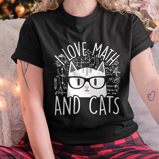 I Love Math and Cats Cute Kitty Cat Feline Lover Gift T-Shirt Small