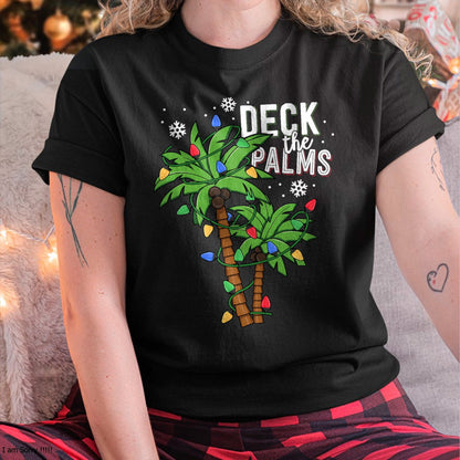 Deck The Palms Tropical Hawaii Christmas Palm Tree Lights T-Shirt - Christmas Unisex T-Shirt/Hoodie/Sweatshirt - SNOW00