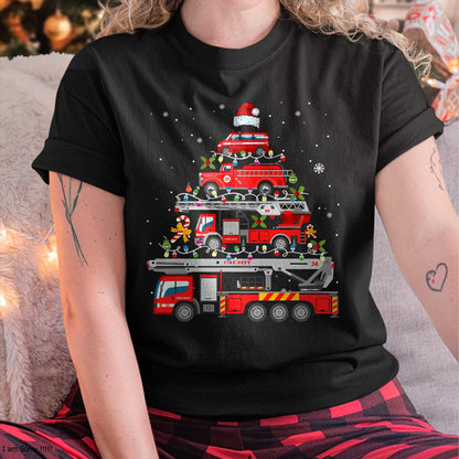 Firefighter Fire Truck Christmas Tree Lights Santa Fireman T-Shirt - Christmas Unisex T-Shirt/Hoodie/Sweatshirt - SNOW00