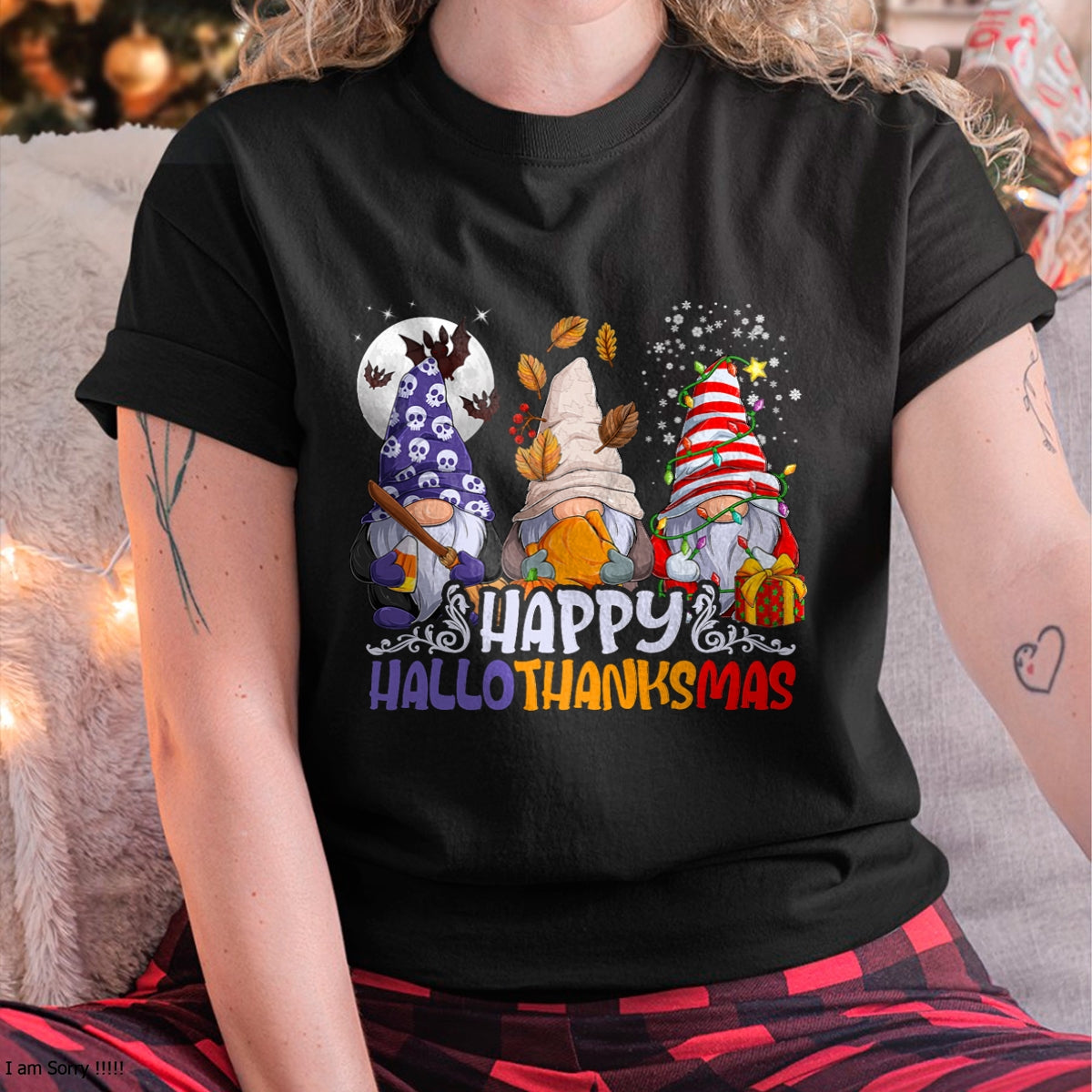 HalloThanksMas Gnomes Halloween Thanksgiving Christmas Happy T-Shirt - Christmas Unisex T-Shirt/Hoodie/Sweatshirt - SNOW00