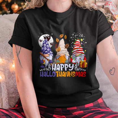 HalloThanksMas Gnomes Halloween Thanksgiving Christmas Happy T-Shirt - Christmas Unisex T-Shirt/Hoodie/Sweatshirt - SNOW00