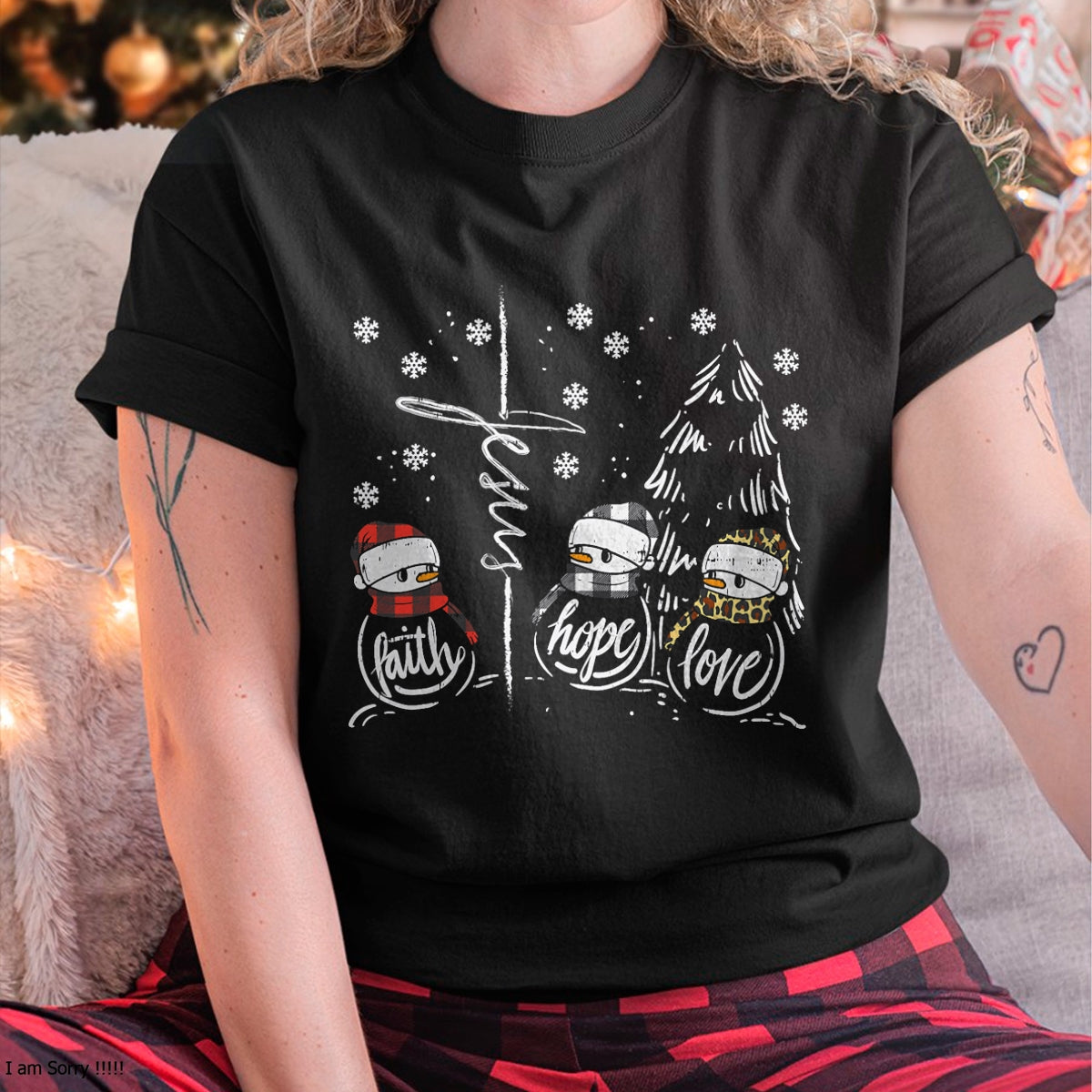 Faith Hope Love Jesus Snowman Plaid Leopard Christmas Gift T-Shirt - Christmas Unisex T-Shirt/Hoodie/Sweatshirt - SNOW00