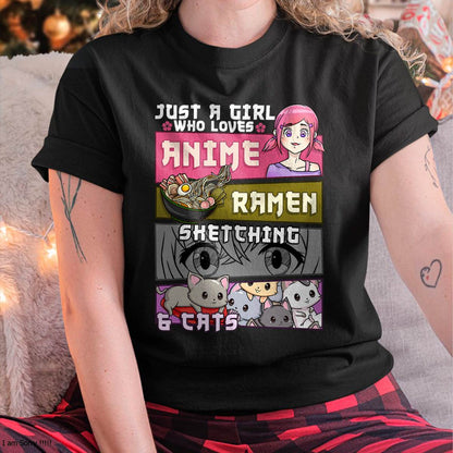 Ramen Cat Anime Sketching Just a Girl Who Loves T-Shirt Small