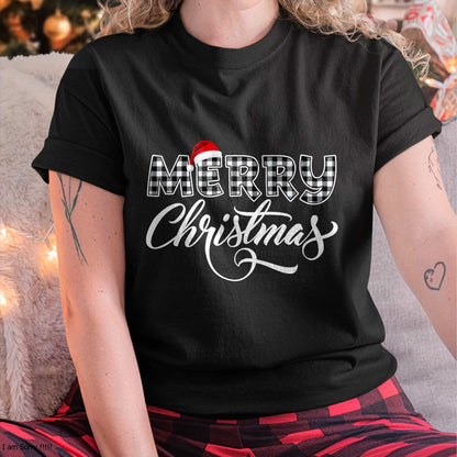 Merry Christmas Buffalo Black and White Plaid for Men Women T-Shirt - Christmas Unisex T-Shirt/Hoodie/Sweatshirt - SNOW00
