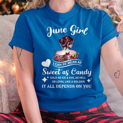 June Girl T-Shirt – Sweet As Candy, Cold As Ice - Birthday Gift for Women - SNOW06 (SKU26T-01-38-06)