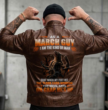 MARCH Motorcycle Leather Jacket（GC) A09-258-THE DEVIL SAYS OH CRAP, HE'S UP - SNOW MALE03 (SKU2607-82-03)