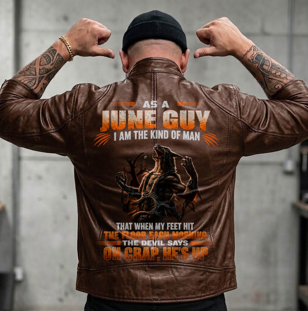 JUNE Motorcycle Leather Jacket（GC) A09-258-THE DEVIL SAYS OH CRAP, HE'S UP - SNOW MALE06 (SKU2607-82-06)