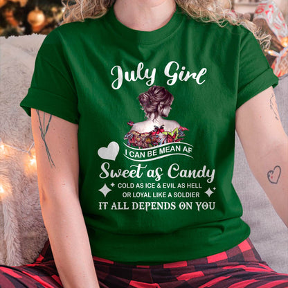 July Girl T-Shirt – Sweet As Candy, Cold As Ice - Birthday Gift for Women - SNOW07 (SKU26T-01-38-07)