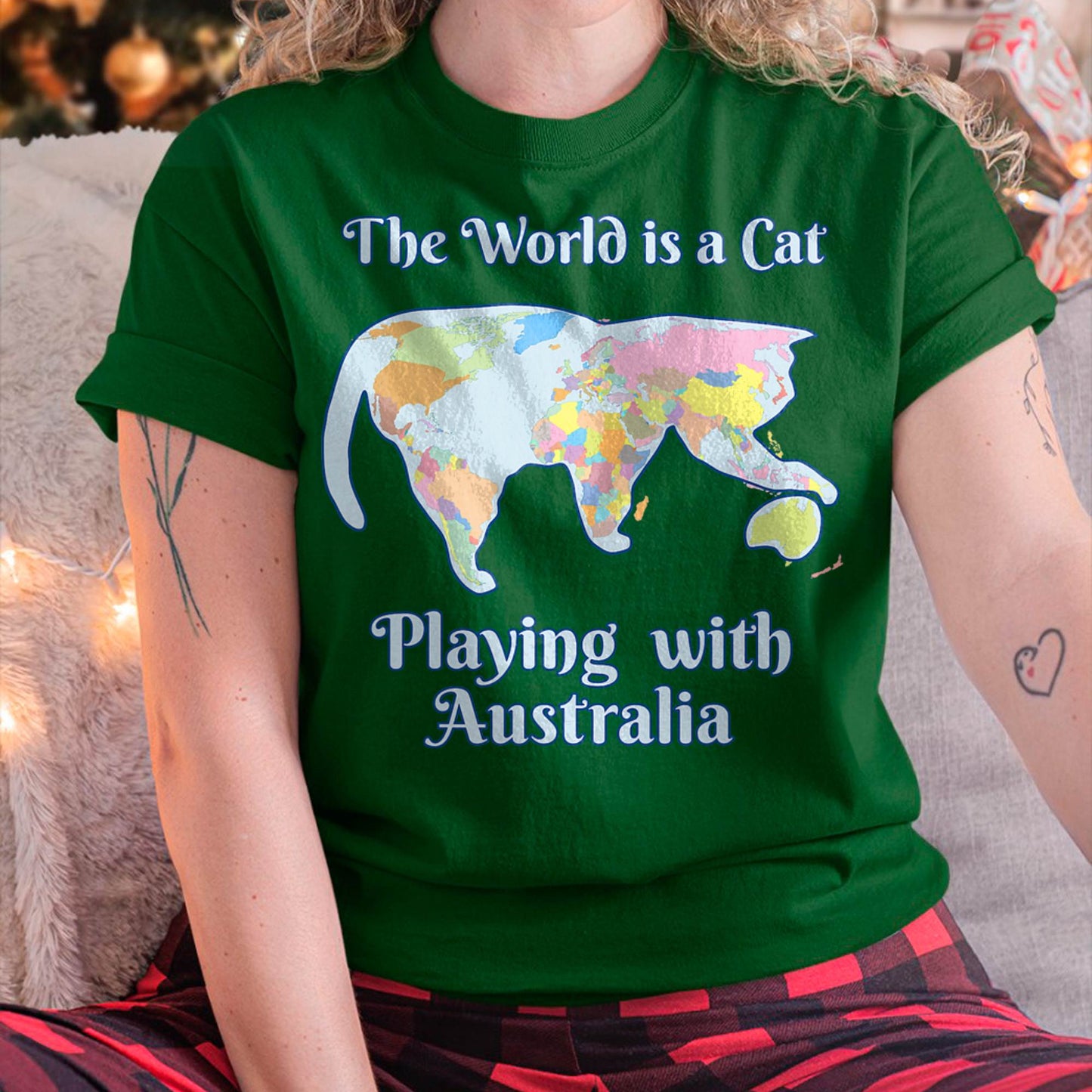 Funny World is a Cat Playing Map T-Shirt