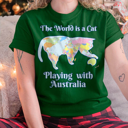 Funny World is a Cat Playing Map T-Shirt