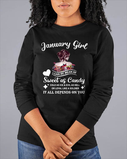 January Girl T-Shirt – Sweet As Candy, Cold As Ice - Birthday Gift for Women - SNOW01 (SKU26T-01-38-01)