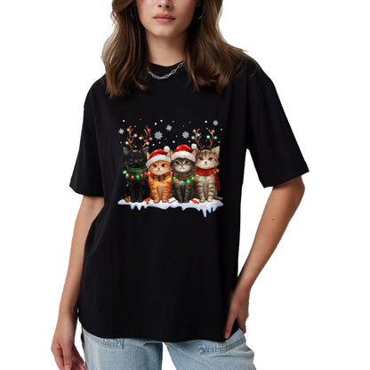 Cat Christmas Light Reindeer Santa Christmas Cat Lover T-Shirt - Christmas Unisex T-Shirt/Hoodie/Sweatshirt - SNOW00