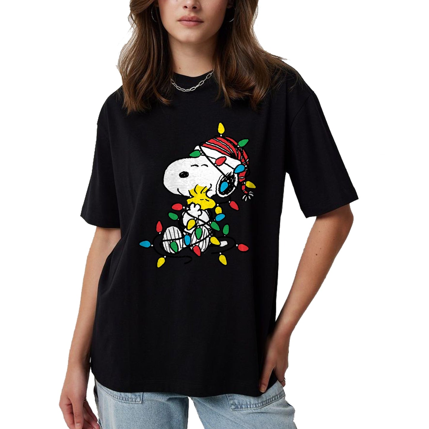 Peanuts - Snoopy Woodstock Christmas Lights T-Shirt - Christmas Unisex T-Shirt/Hoodie/Sweatshirt - SNOW00