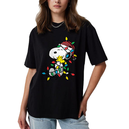 Peanuts - Snoopy Woodstock Christmas Lights T-Shirt - Christmas Unisex T-Shirt/Hoodie/Sweatshirt - SNOW00