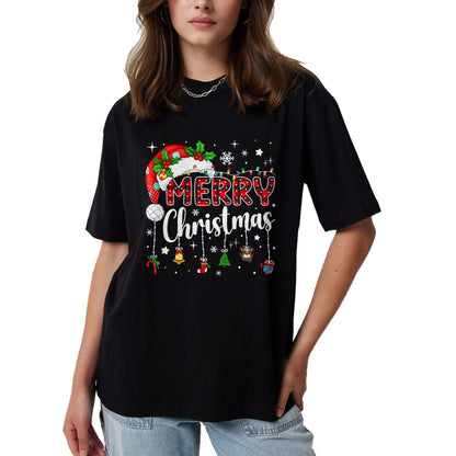 Merry Christmas Red Santa Hat Reindeer Xmas Matching Family T-Shirt - Christmas Unisex T-Shirt/Hoodie/Sweatshirt - SNOW00