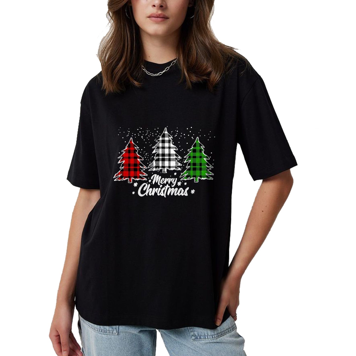 Merry Christmas Tree Xmas Buffalo Plaid Red White Green T-Shirt - Christmas Unisex T-Shirt/Hoodie/Sweatshirt - SNOW00