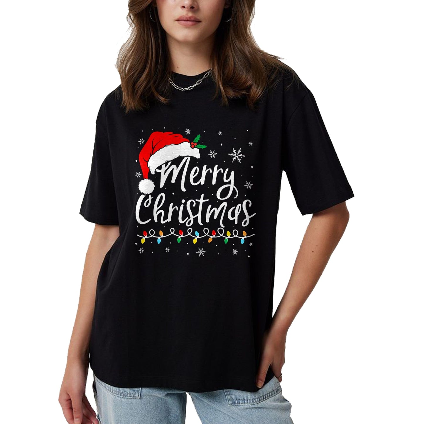 Merry Christmas Lights Santa Hat Xmas Family Matching Pajama T-Shirt - Christmas Unisex T-Shirt/Hoodie/Sweatshirt - SNOW00