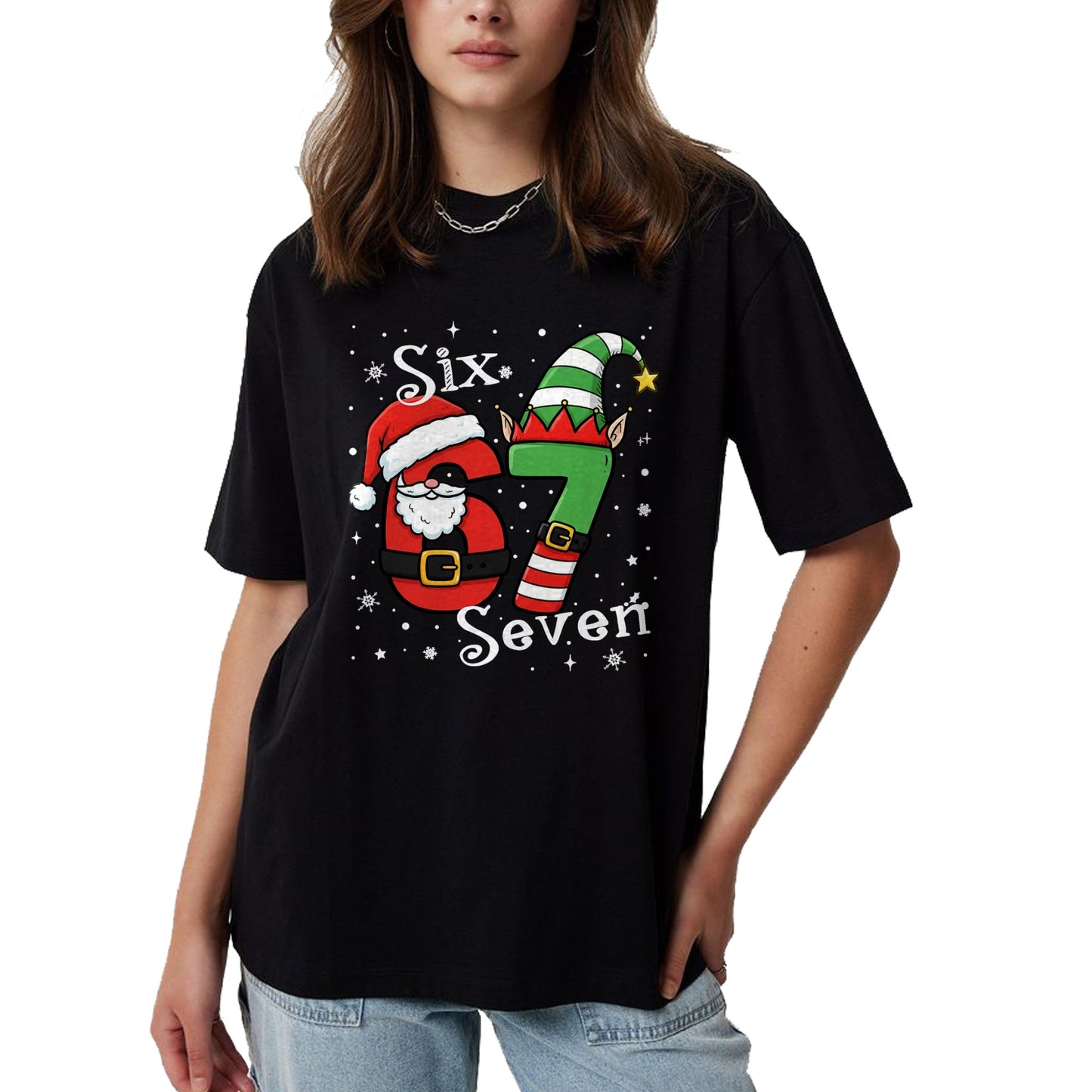 Funny Six Seven 67 Meme 6 7 Elf Santa Christmas Pajamas Kids T-Shirt  - Christmas Unisex T-Shirt/Hoodie/Sweatshirt - SNOW00