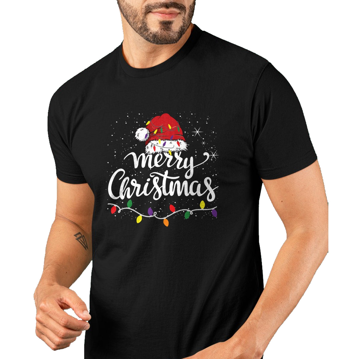 Merry Christmas Lights Red Santa Hat Xmas Family Men Women Pullover - Christmas Unisex T-Shirt/Hoodie/Sweatshirt - SNOW00