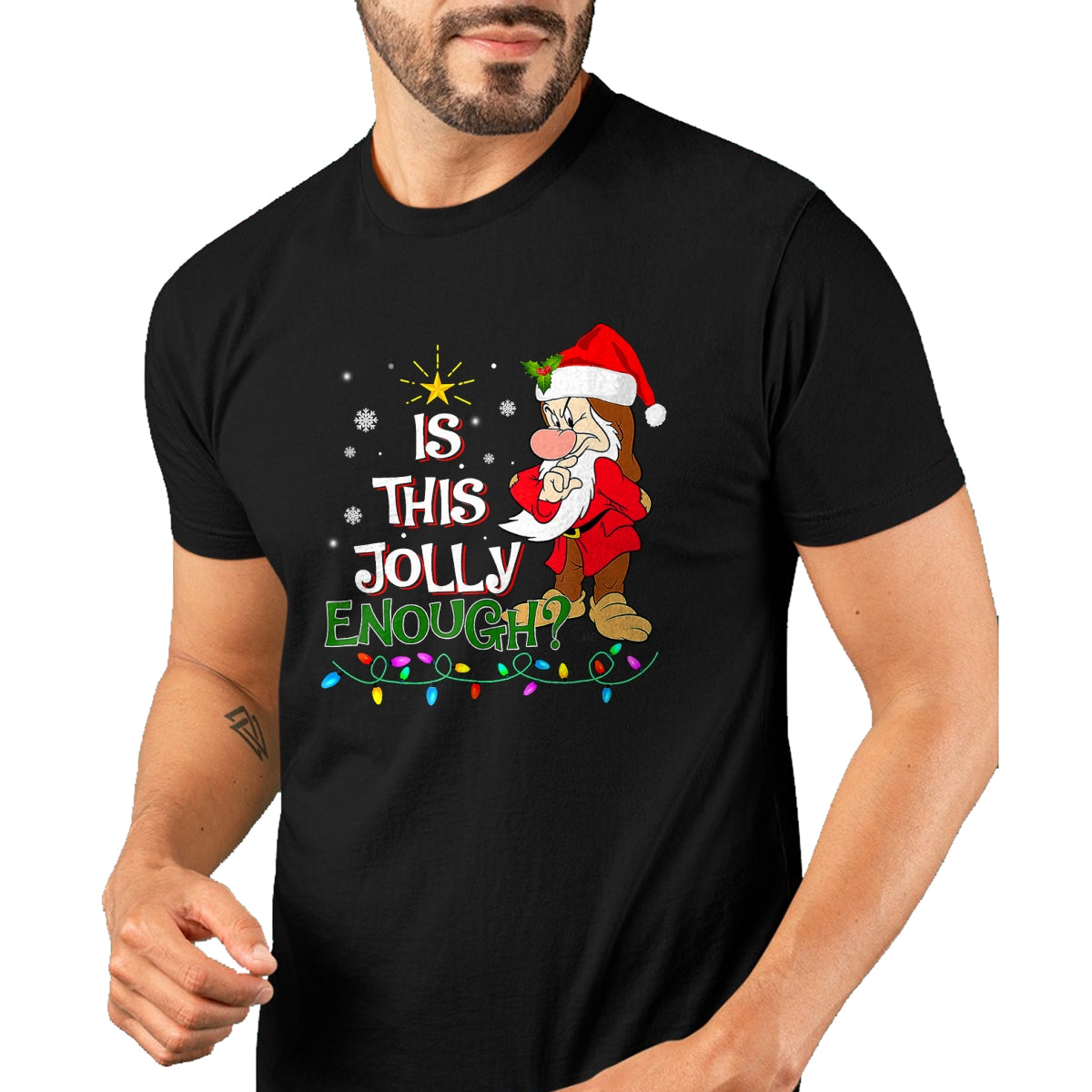 Is This Jolly Enough Grumpy Elf Pajama Christmas Lights T-Shirt - Christmas Unisex T-Shirt/Hoodie/Sweatshirt - SNOW00