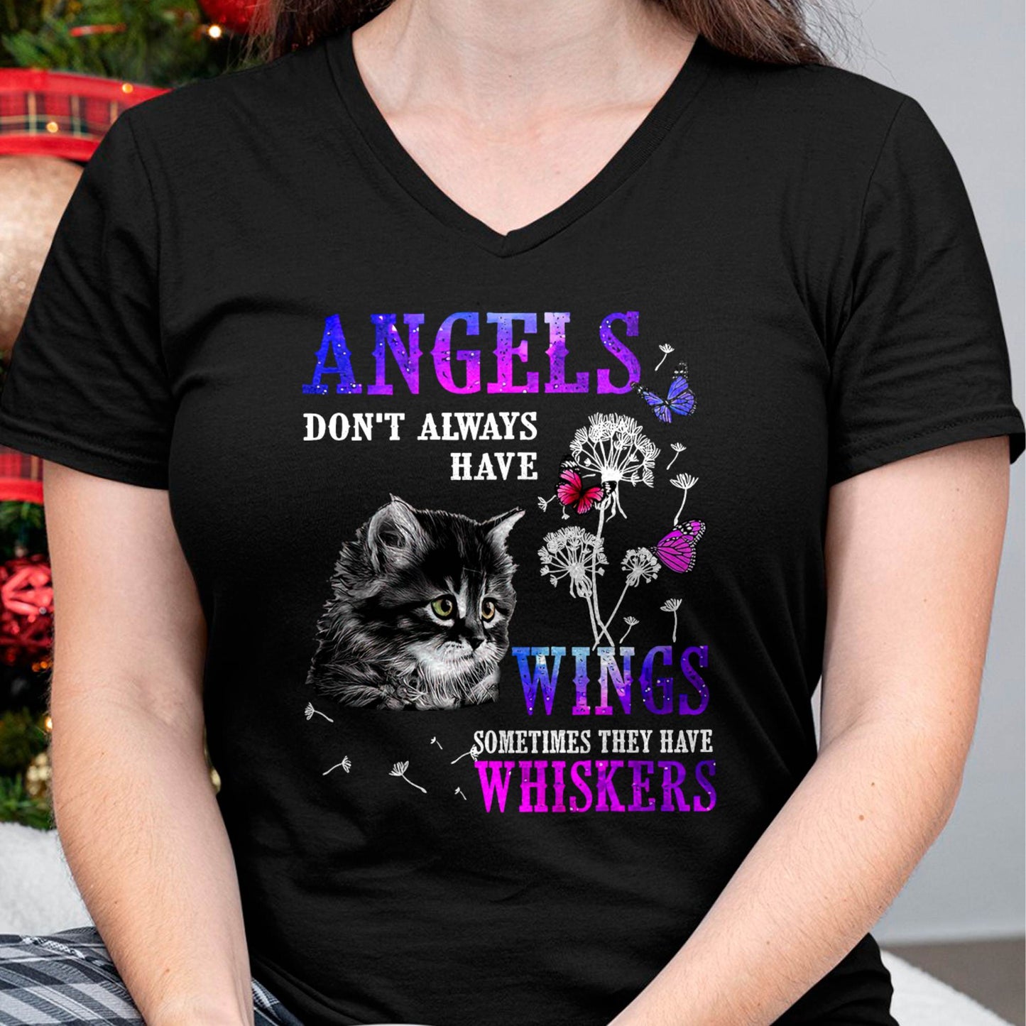 Angels Don't Always Have Wings Sometimes They Have Whiskers Cat Lover T-Shirt