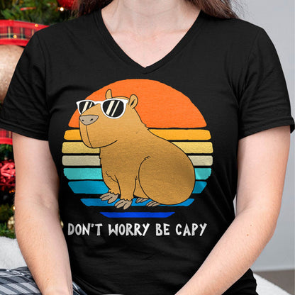 Retro Rodent Funny Capybara Dont Be Worry Be Capy T-Shirt Small