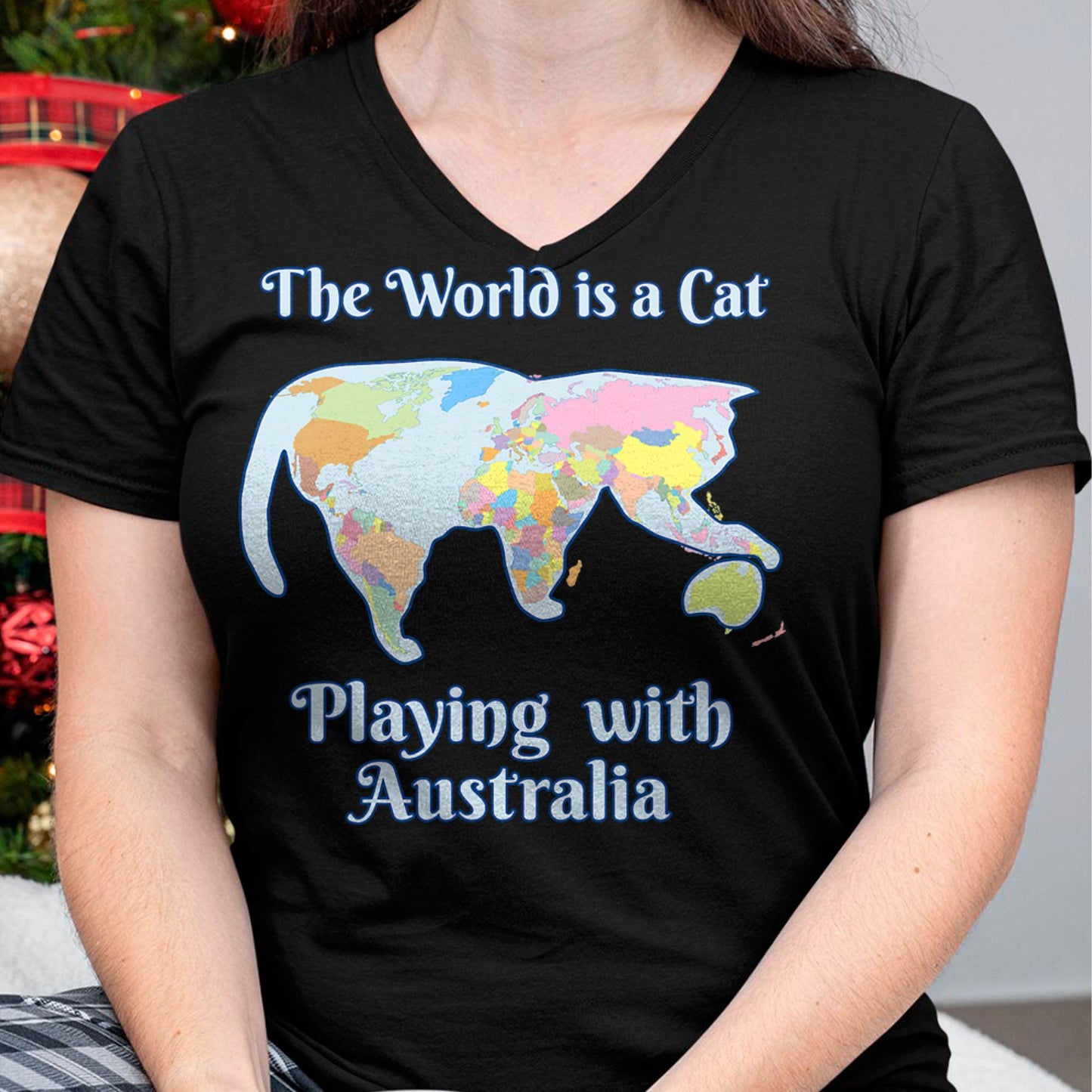 Funny World is a Cat Playing Map T-Shirt