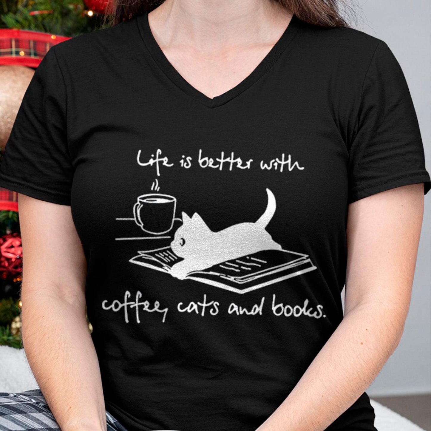 Life Is Better with Coffee Cats And Books - Cat Lover funny T-Shirt