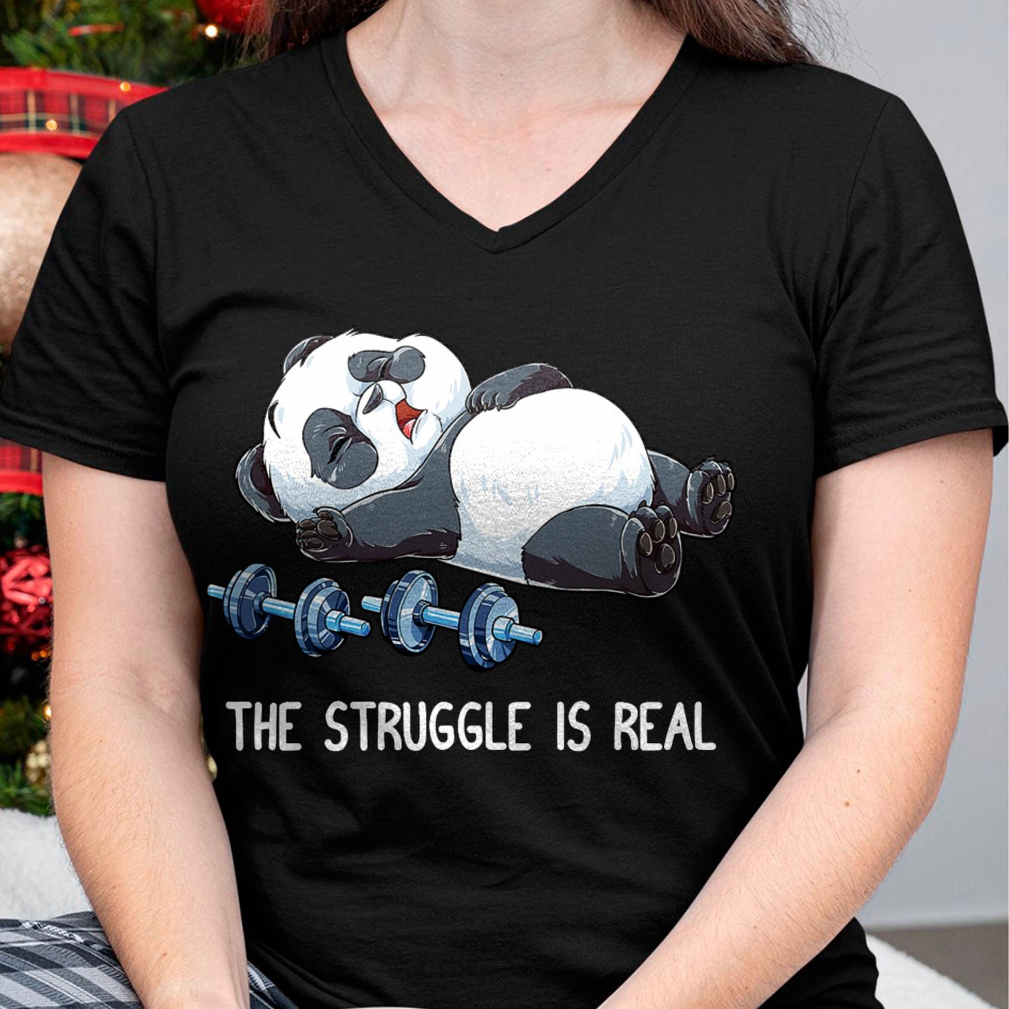 Panda The Struggle is Real Weightlifting Fitness Gym Funny T-Shirt