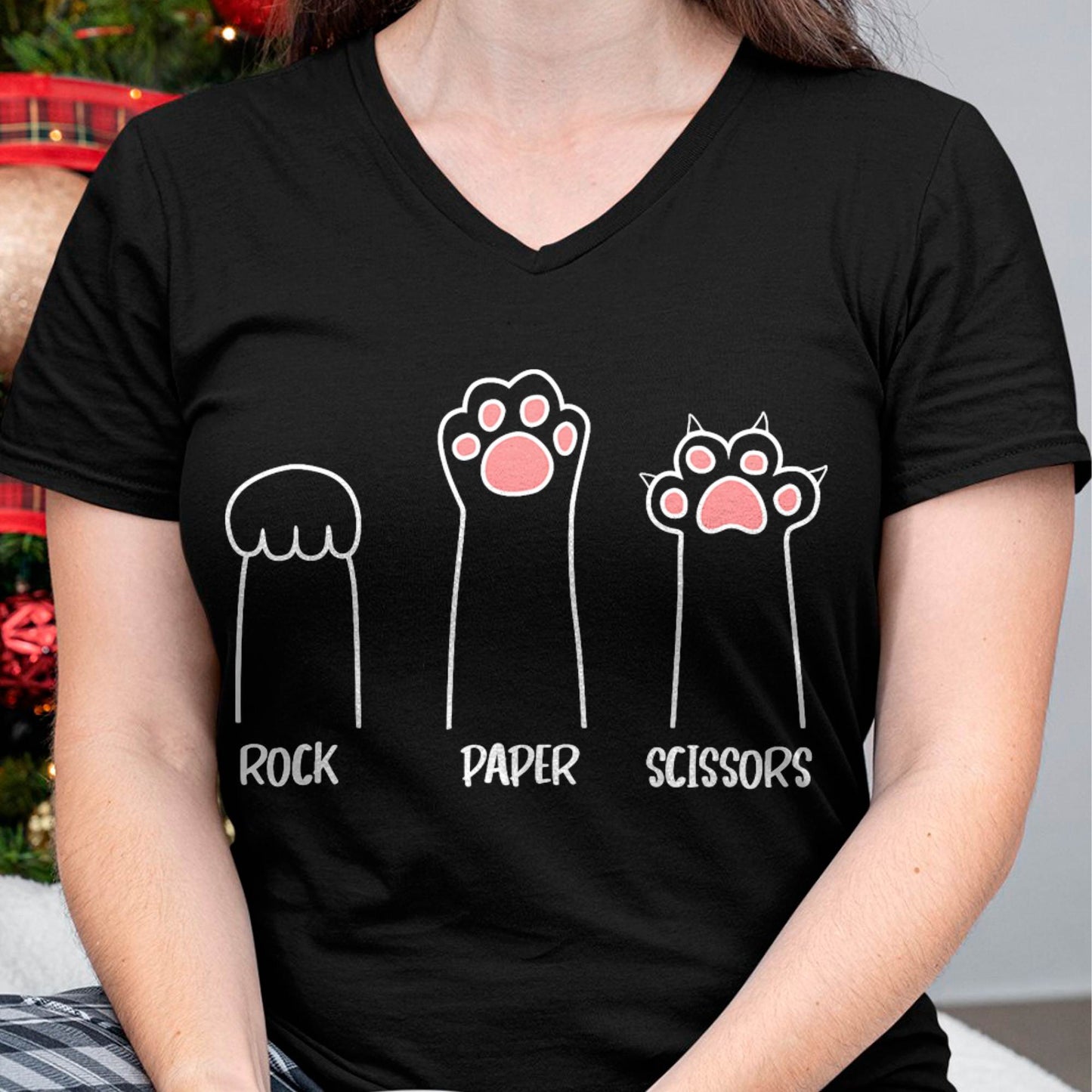 Introvert Cat Animal Rescue Pet Lover Apparel Rock Paper Scissors Hand Game Cute Paw Funny Cat T-Shirt