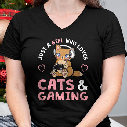 Just A Girl Who Loves Cats and Gaming Cute Gamer Cat T-Shirt