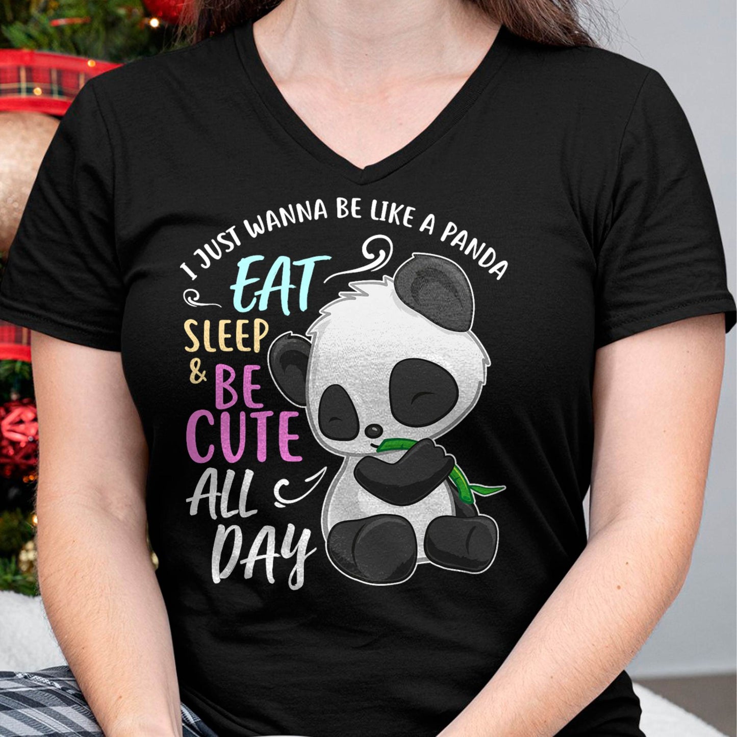 Girls Panda Bear Just Wanna Be Cute Eat Sleep - Panda Lover T-Shirt